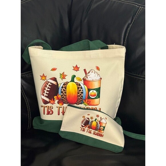 Canvas Tote Bag with Zipper Cosmetic Bag - Picture 1 of 1